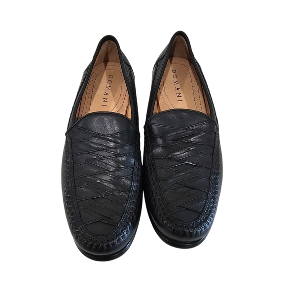 Domani Other - Black Leather Slip-On Loafers with Braided Vamp